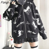 Gothic Sweatshirt Black Zip Up Hoodie Fashion Autumn Clothes Women Hoodies Korean Long Sleeve Emo Pullover Hoodie for
