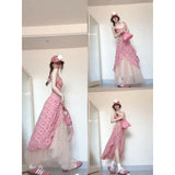 Fongt Floral Sling Dress Female Design Sense Niche Lotus Side Temperament Waist Dress Two Sets