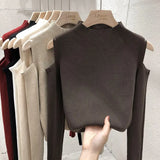 Neck Knitted Sweaters Female Slim Shoulder Strapless Pullovers Women Tops Long Sleeves Ladies Streetwear Fashion Autumn