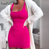 Square Neck Y2k Bodycon Basic Dress 2021 Summer Fashion Yellow Neon Green Black Orange Elegant Party Sexy Mini