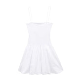 Spring Style Fluffy Poplin Rib Spliced Suspender Dress 4174347-Outfit