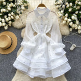 Fongt High-End Heavy Industry Diamond Lotus Leaf Dress Girl Spring Strapped Temperament Lace Pavity