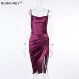 Strapless Split Wrap Satin Dress Elegant Spaghetti Strap Backless Bodycon Dress Club Night Party Women Ruched