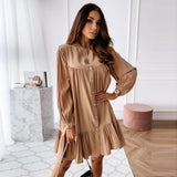 Sleeve Stand Collar Solid Elegant Casual Mini