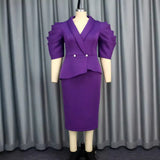 Fongt New Temperament Suit Collar Plus-Size Dress Party-Style Solid-Color High-Waist Dress Dress Dress