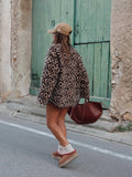 Fongt Women's Fashion New Leopard Print Loose Jacket Lamb Wool Jacket