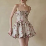 Fongt Feel Dress 2025 Elegant Wind Print High Belt Design Short Sling Princess