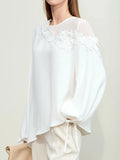 Fongt Chiffon Women's New Elegant Three-Dimensional Lace Pearl Yarn Micro Reveals Shoulder Belt Long-Sleeved Shirts In Spring 2025