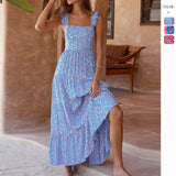 Fongt Women's Clothing 2026 Bohemian Dress Slings Flowing Long Print Dress Girl