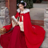 Ancient Black Hanfu Cloak Women Chinese Style Princess Costume Female Autumn Winter Warm Embroidery Hooded Cape Coat-Outfit