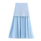 Fongt New Gold Button Knitted Vest Small Folding Splicing Skirt Set