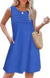 Fongt Women's Casual Round Collar Foldless Pocket Dress