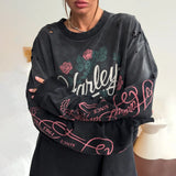 Fongt Cut To Make Old Print Women's Rose Letter Print Street Cool Lazy Slack Feel Top
