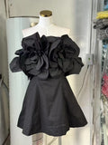Princess Wind High-Level Ocean Party Hand Three-Dimensional Large Flowers Shoulder-To-Shoulder Chest Waist Dress Cotton