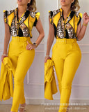 Series) 2023 Women's Red Print Shirt Pantsuit-With A Belt-Outfit