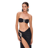 Sexy Breast-Wear Bikini Three-Piece Solid Color Sexy Split Swimsuit Woman 2025 New