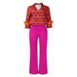 Fongt Women's Ebay Printed Long-Sleeved Shirt Temperament Elegant Broad Leg Pants Fashion African Set