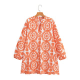 Fongt Women's Long-Sleeved Loose Embroidery Dress 23036