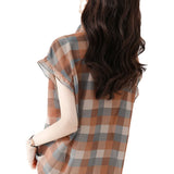 Fongt Chiffon Shirt Women's Summer Thin 2025 New Loose Belly T Jack Plaid Printing Ocean Chic Shirt