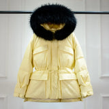 Huge Real Raccoon Fur Hooded Waterproof Winter Duck Down Jacket Women Fashion Female Parkas Sash Tie Up Puffer