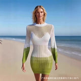 Fongt Autumn New Multi-Colored Hollow Knitted Dress Personality Loose Beach Sunscreen Women Straight