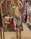 Fongt Explosion Casual Leopard Color Print Deep V Dress