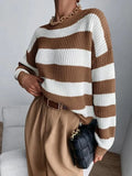 Fongt Autumn And Winter New Personality Hit Color Knitted Shirt Color Stripe Loose Sweater