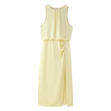 Fongt 2025 New Women's Clothing Collar With No Sleeves Folds Decor Dress