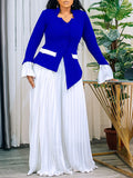 Fongt Women's 2025 Spring New Fashion Flare Sleeve Top Pressed Folded Leg Pants Set African Two-Piece