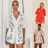 Fongt Spring And Summer New 3D Stereo Embroidery Comfortable Casual Shirt Short Suit-88189-Outfit