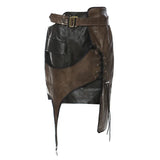 Fongt New Personality Irregular Splicing Niche Wear Rope Leather Clothes Two-Piece Skirt 1528