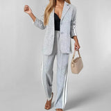 Fongt Women's 2024 Women's Suit New Comfortable Casual Solid Color Patchwork Long Sleeve Fashion Suit