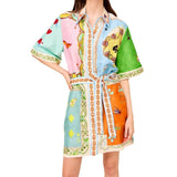Fongt Spring-Summer Women's High-End Print Holiday Collared Short-Sleeved Dress Woman