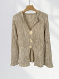 Fongt Mocha Lazy Wind French V Neck Slit Sweater Women's New Autumn Design Sense Top Button Sweater-Outfit