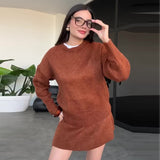 Fongt Solid Color Round Collar Loose Blouse Simple Dress Set In Autumn 2025
