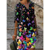 Floral Print Fashion Slim V-Neck Half Sleeve Midi