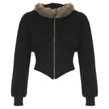 Fongt Cloth Forget Hairy Collar Collar Collar Collar Collar Collar Collar Collar Collar Coat Skinny Zipper Coat Waist Design Picts Slime