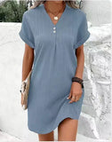 Fongt Women's 2025 New V-Neck Solid Color Jacket Comfortable Casual Button Dress