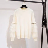 Winter Korean Casual two-piece set For Women Mesh Patchwork Knitted Sweater And Skirts Suits Sweet Female 2PCS
