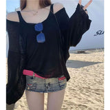 Fongt Micro-Permeable Pure Desire Lazy And Relaxed Feeling Thin Bottom Shirt Long-Sleeved T-Shirts Summer Thin Air Conditioning Hood