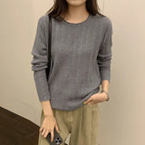 Grey Round Collar Long Sleeve Waffle Knitted Blouse Girls Wear New Lazy Niche Sweaters In Autumn And