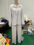 Fongt Pajamas Suit Long Sleeve Button Shirt Floral Fruit Print Wide Leg Pants Pajamas-Outfit