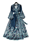 Fongt Early Spring New French High-End Feel One-Sape-Style T-Shirt With Belt-Print Dress Women's Light Luxury Elegant Long Dress