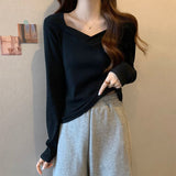 Fongt New Fall Of 2024 Wears A V-Neck Bottom Shirt With A Female Design Long-Sleeve T-Shirt Students Slim German Velvet