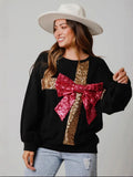 Autumn And Winter Bows Fashion Round-Neck Long-Sleeved Sleeves Spliced Christmas Jacket