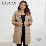 Autumn Trench Coat Plus Size Women's Mid-Length Belt Hooded Zipper Jacket Women Solid Color Windbreaker Parkas