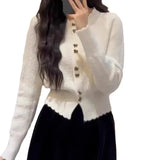 Style Butterfly Gold Button Sweater Women 2024 Early Spring Lazy Breeze Sparkling Short Sweater-Outfit