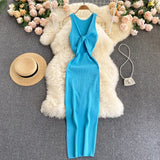 Fongt Women's Summer New Sexy Kinesith Heart-Scuttered Fashion Two-Pin Knitted Dress
