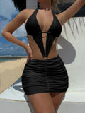 2023 New Sexy Hollow Conjoint Solid Color Two-Set Swimsuit Bikini
