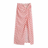 New Women Elegant Floral Print Knotted Split Sarong Skirt Faldas Mujer Female Chic Slim Back Zipper Midi Vestido